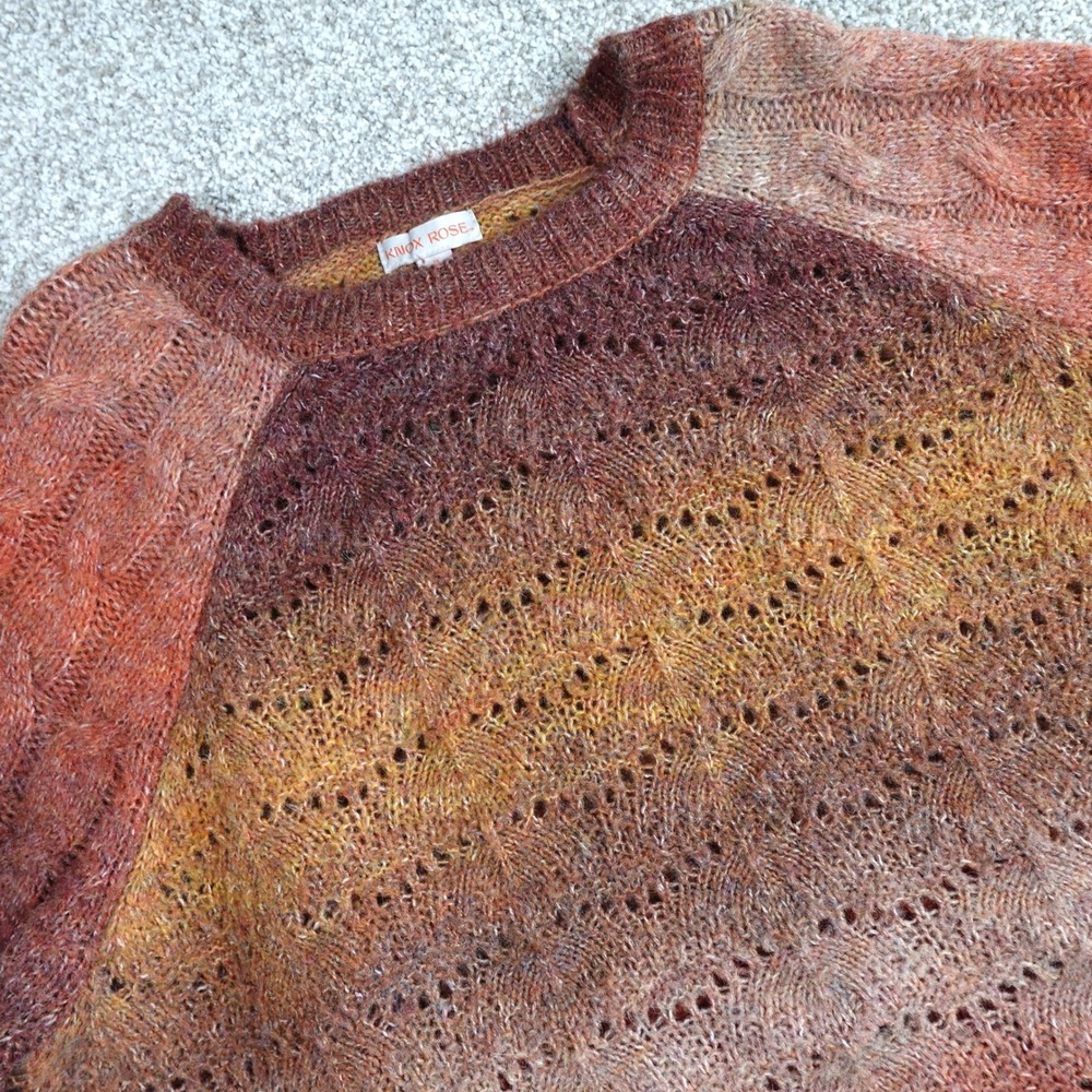 Knox‎ Rose Womens 1X Ombre Pointelle Cable Knit Sweater Rust Orange Sunset Boho
